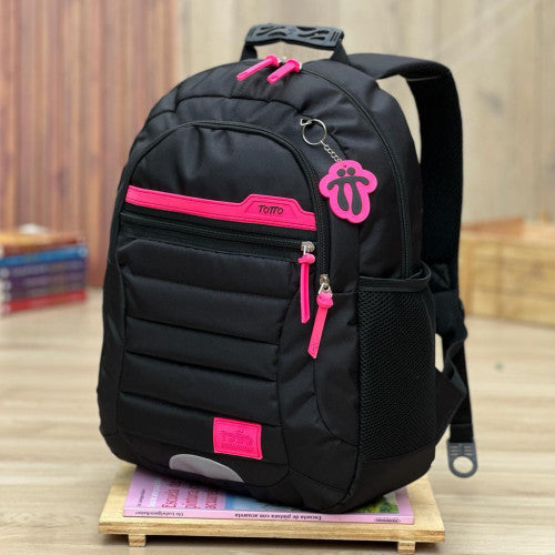 Morral escolar negro con fucsia