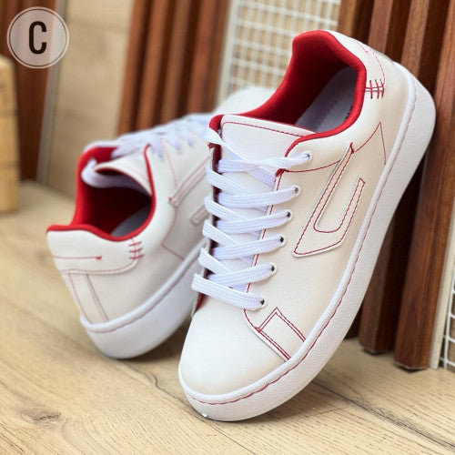 Tenis blanco con rojo unisex para hombre y mujer